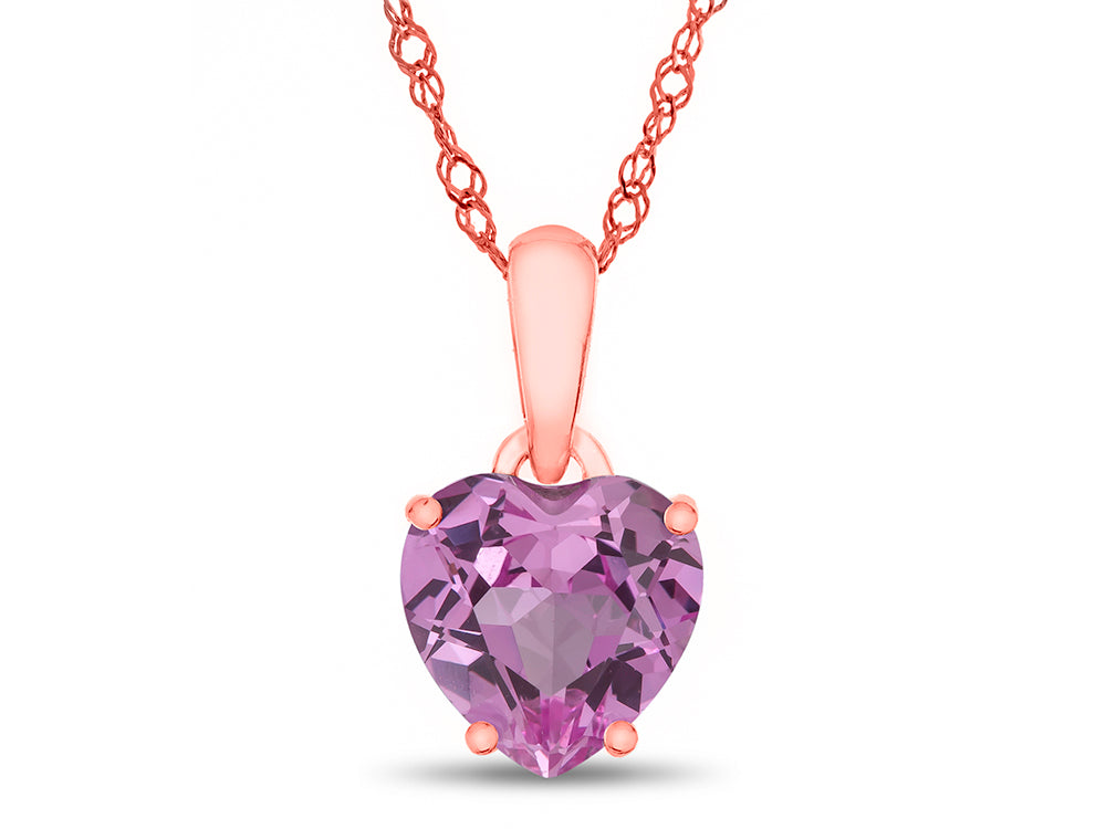 FJC Finejewelers 10k Rose Gold 7mm Heart Shaped Created Pink Sapphire Pendant Necklace