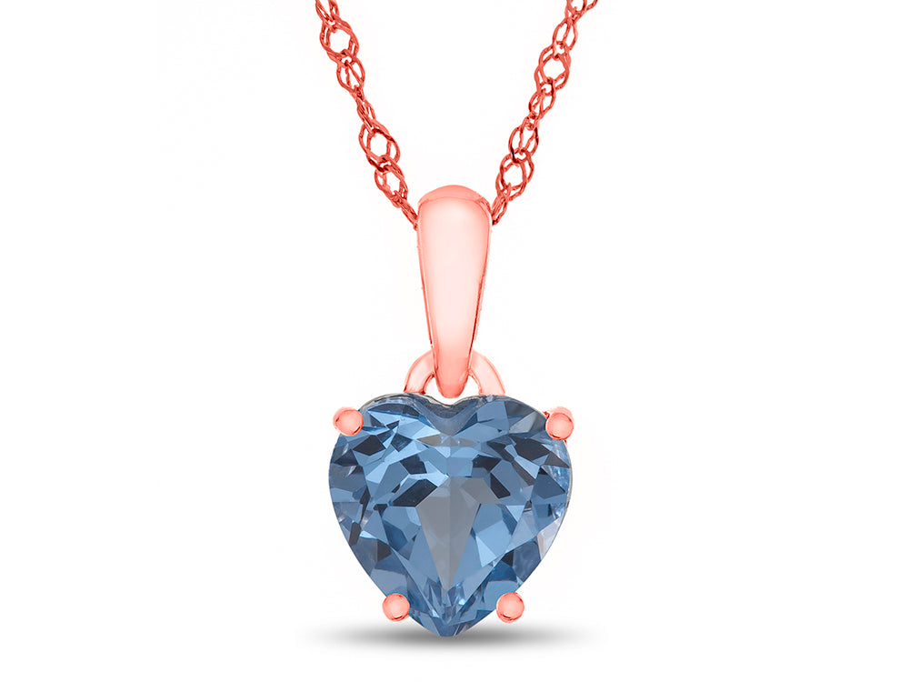 FJC Finejewelers 10k Rose Gold 7mm Heart Shaped Simulated Aquamarine Pendant Necklace