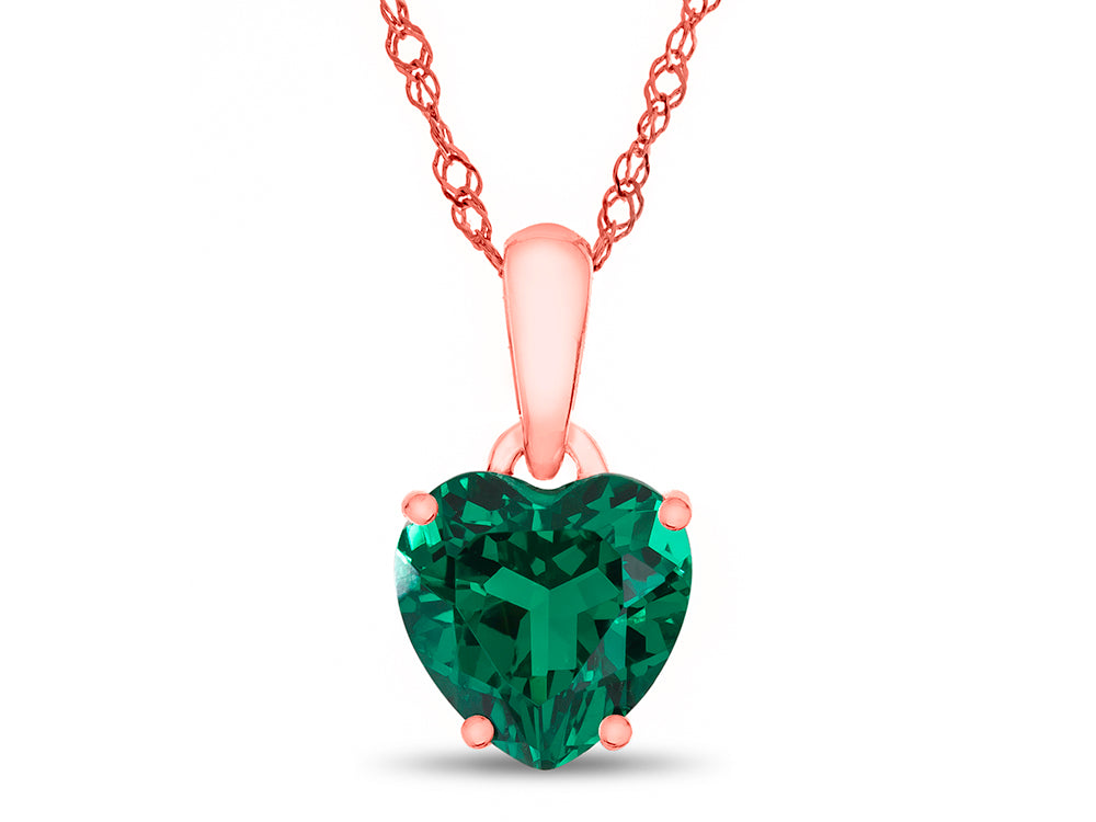 FJC Finejewelers 10k Rose Gold 7mm Heart Shaped Simulated Emerald Pendant Necklace