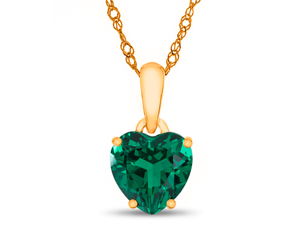 FJC Finejewelers 10k Yellow Gold 7mm Heart Shaped Simulated Emerald Pendant Necklace