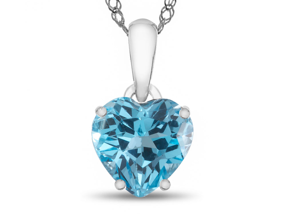 FJC Finejewelers 10k White Gold 7mm Heart Shaped Swiss Blue Topaz Pendant Necklace