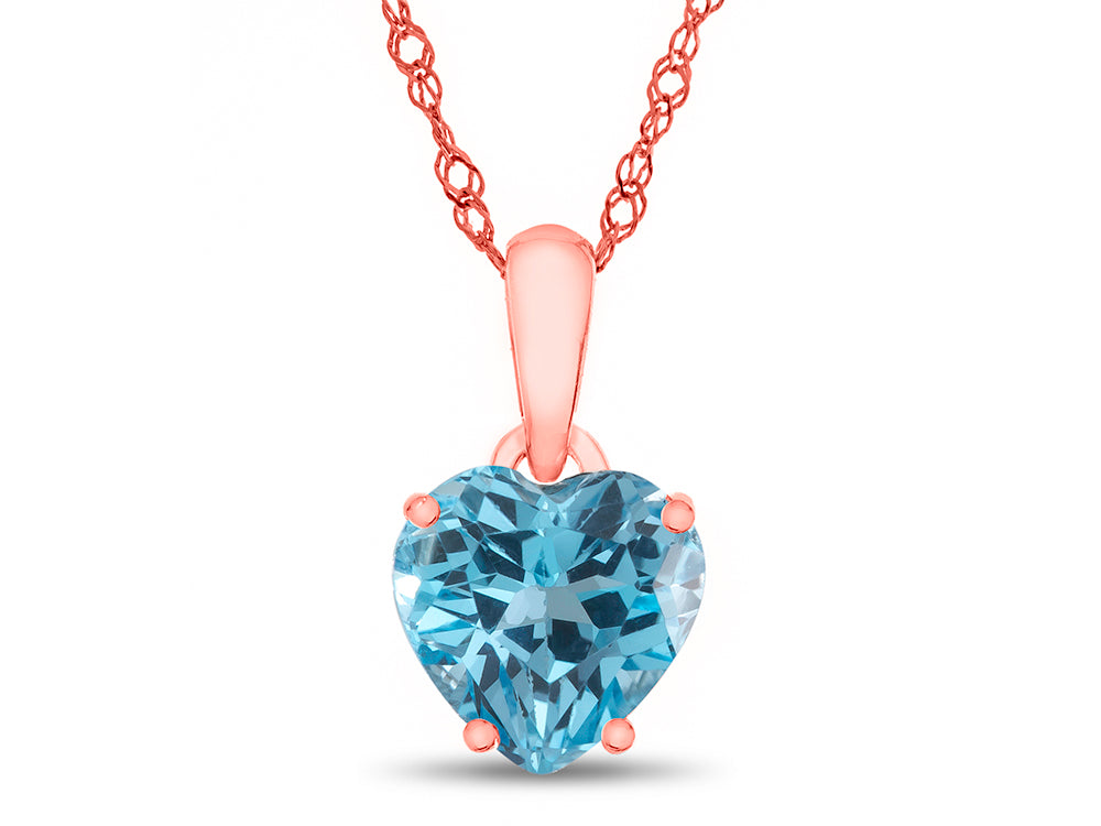 FJC Finejewelers 10k Rose Gold 7mm Heart Shaped Swiss Blue Topaz Pendant Necklace