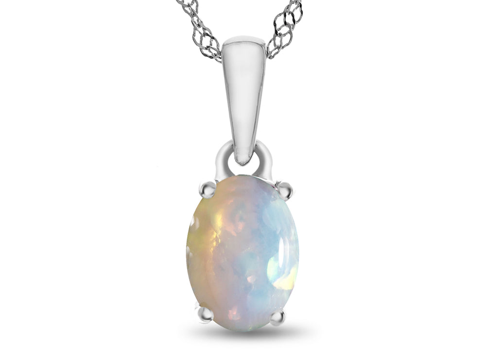 FJC Finejewelers 10k White Gold 7x5mm Oval Created Opal Pendant Necklace