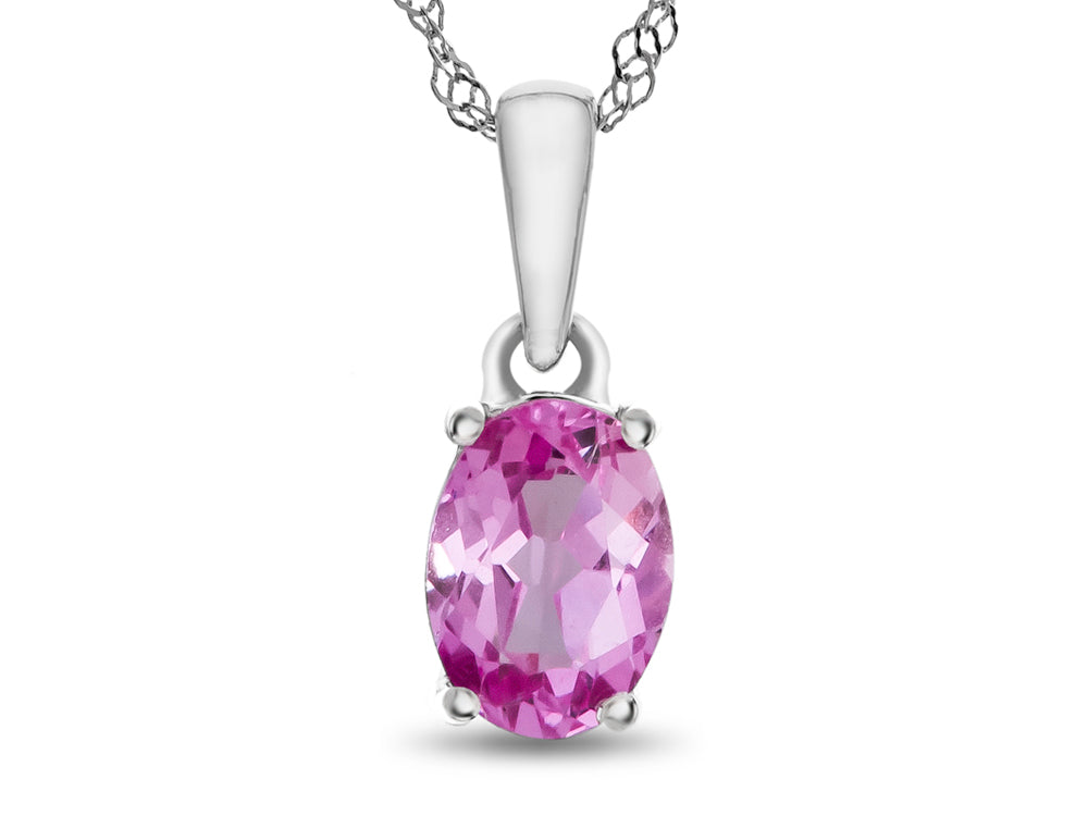 FJC Finejewelers 10k White Gold 7x5mm Oval Created Pink Sapphire Pendant Necklace