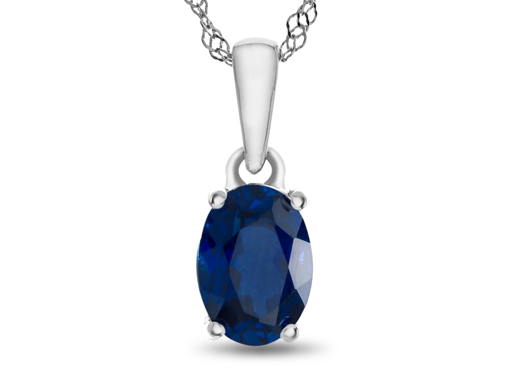 FJC Finejewelers 10k White Gold 7x5mm Oval Created Blue Sapphire Pendant Necklace