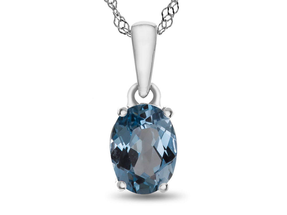 FJC Finejewelers 10k White Gold 7x5mm Oval Simulated Aquamarine Pendant Necklace