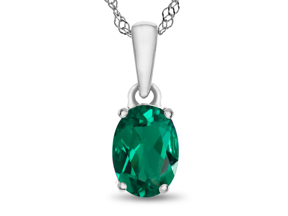 FJC Finejewelers 10k White Gold 7x5mm Oval Simulated Emerald Pendant Necklace