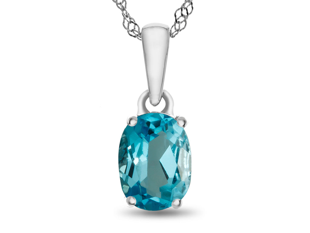 FJC Finejewelers 10k White Gold 7x5mm Oval Swiss Blue Topaz Pendant Necklace