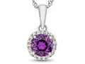 FJC Finejewelers 10k White Gold 6mm Round Amethyst with White Topaz accent stones Halo Pendant Necklace