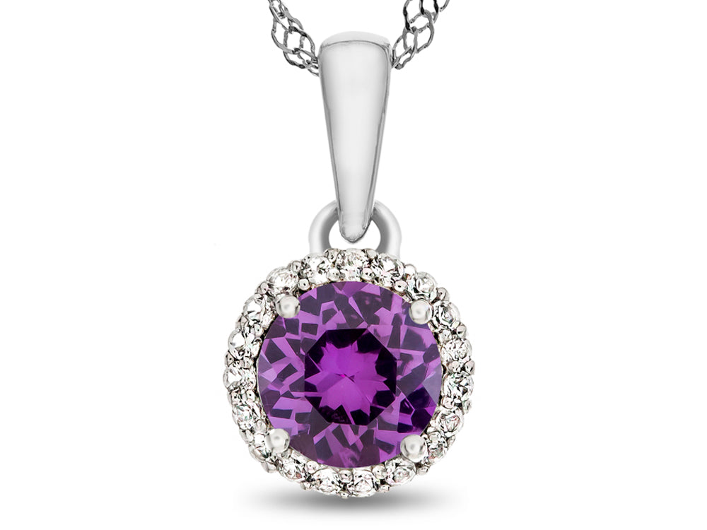 FJC Finejewelers 925 Sterling Silver 6mm Round Amethyst with White Topaz stones Halo Pendant Necklace