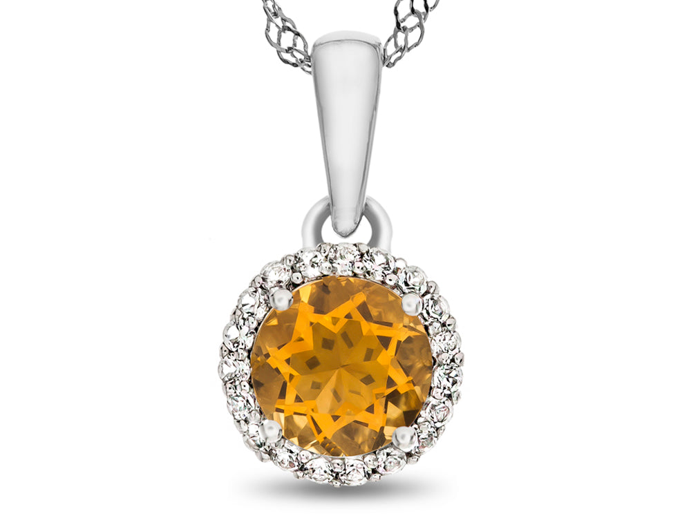 FJC Finejewelers 10k White Gold 6mm Round Citrine with White Topaz accent stones Halo Pendant Necklace
