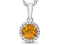 FJC Finejewelers 925 Sterling Silver 6mm Round Citrine with White Topaz stones Halo Pendant Necklace