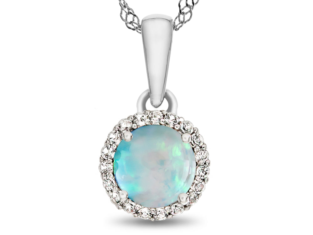 FJC Finejewelers 925 Sterling Silver 6mm Round Created Opal with White Topaz stones Halo Pendant Necklace