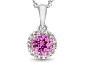 FJC Finejewelers Sterling Silver 6mm Round Created Pink Sapphire with White Topaz Halo Pendant Necklace