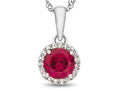 FJC Finejewelers 10k White Gold 6mm Round Created Ruby with White Topaz stones Halo Pendant Necklace