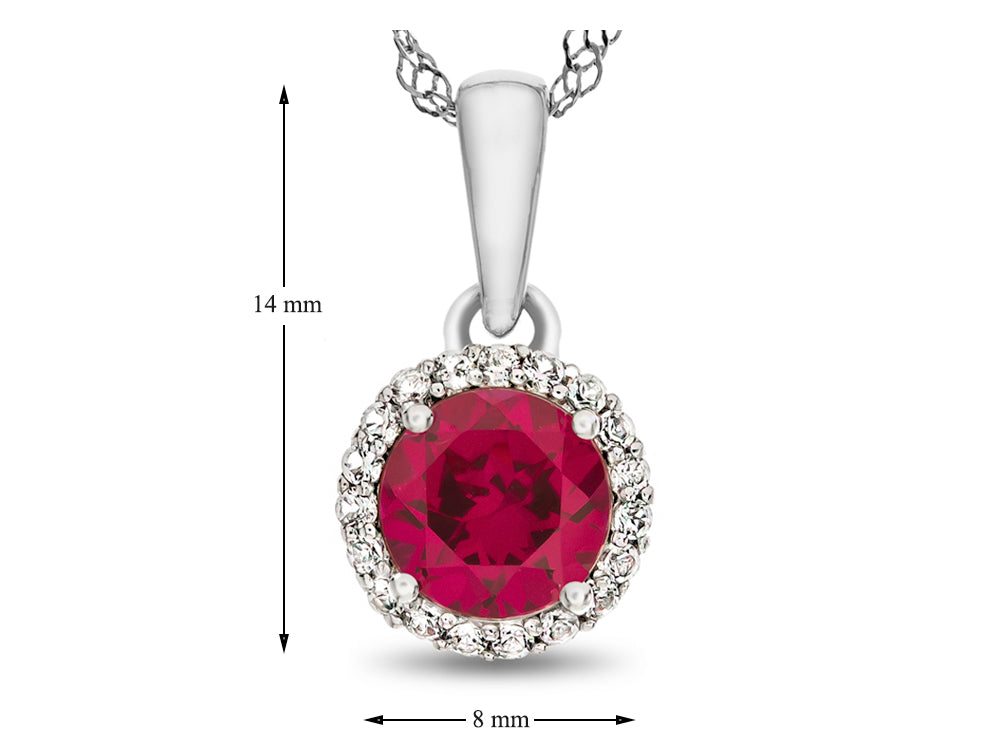 FJC Finejewelers 925 Sterling Silver 6mm Round Created Ruby with White Topaz stones Halo Pendant Necklace