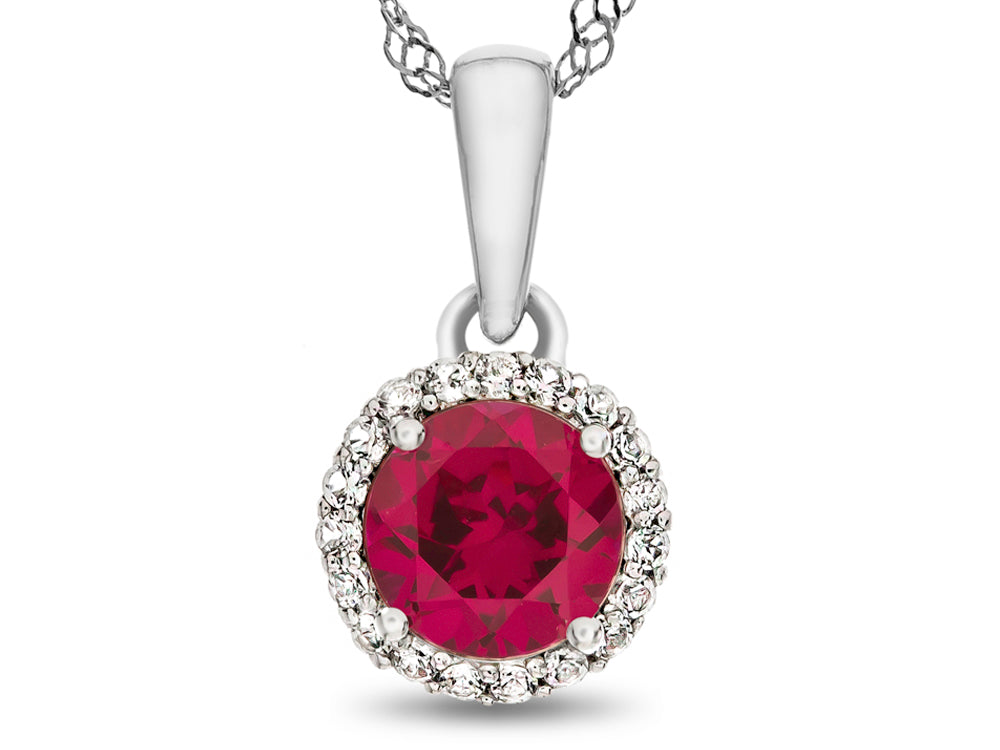 FJC Finejewelers 925 Sterling Silver 6mm Round Created Ruby with White Topaz stones Halo Pendant Necklace