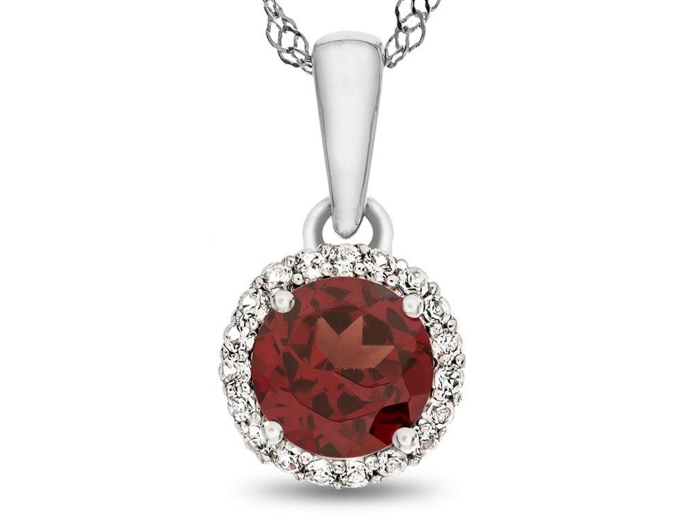FJC Finejewelers 10k White Gold 6mm Round Garnet with White Topaz accent stones Halo Pendant Necklace