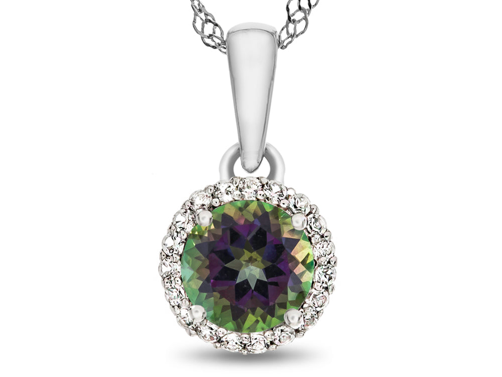 FJC Finejewelers 10k White Gold 6mm Round Mystic Topaz with White Topaz accent stones Halo Pendant Necklace