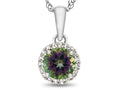 FJC Finejewelers 925 Sterling Silver 6mm Round Mystic Topaz with White Topaz stones Halo Pendant Necklace
