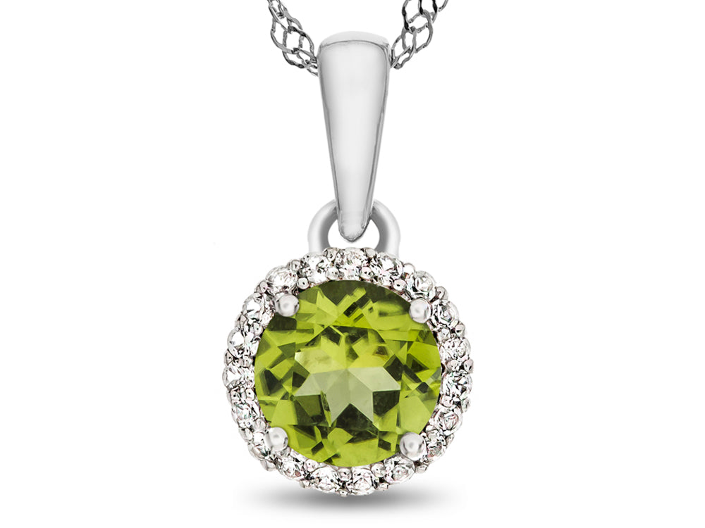 FJC Finejewelers 10k White Gold 6mm Round Peridot with White Topaz accent stones Halo Pendant Necklace