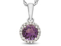 FJC Finejewelers 10k White Gold 6mm Round Simulated Alexandrite with White Topaz accent stones Halo Pendant Necklace
