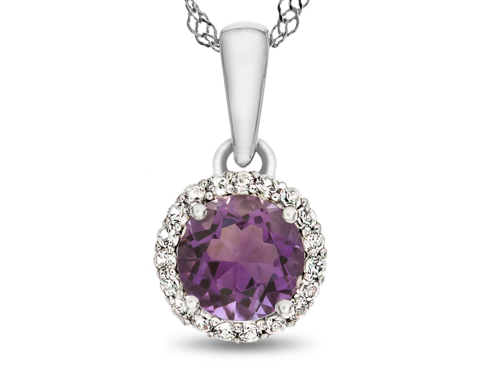 FJC Finejewelers 10k White Gold 6mm Round Simulated Alexandrite with White Topaz accent stones Halo Pendant Necklace