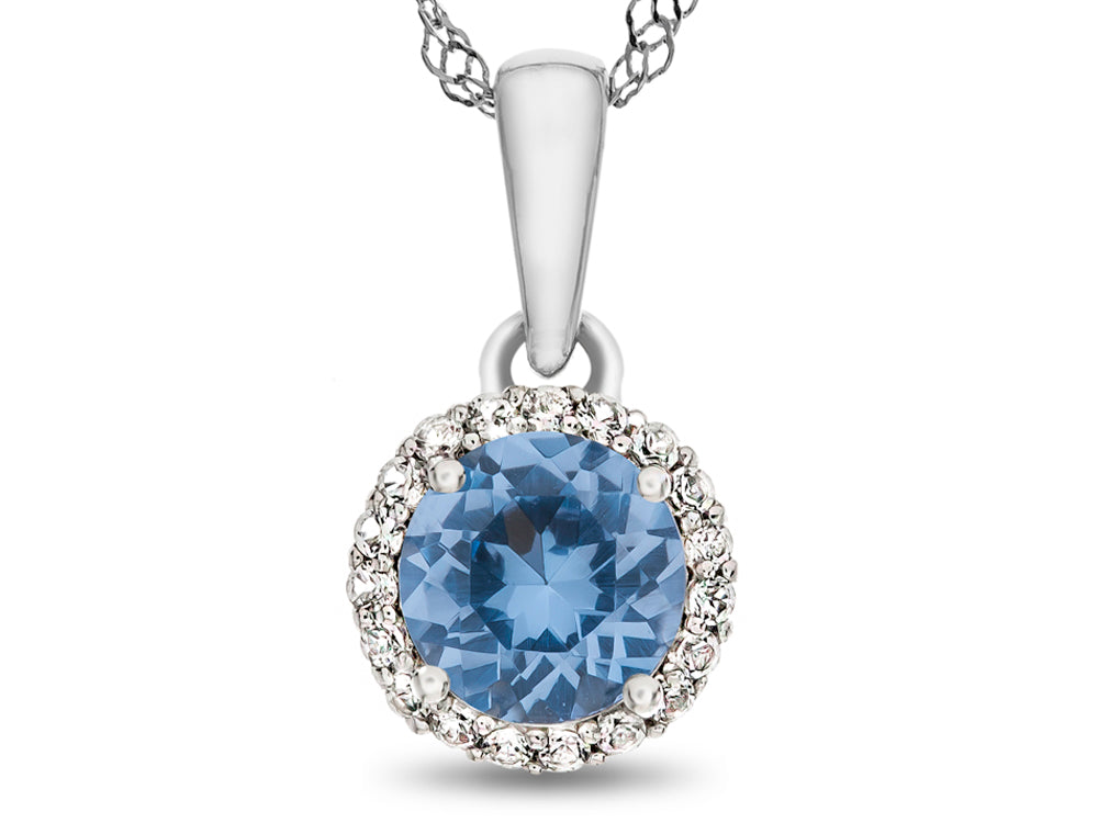 FJC Finejewelers 10k White Gold 6mm Round Simulated Aquamarine with White Topaz accent stones Halo Pendant Necklace