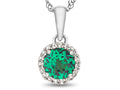 FJC Finejewelers 10k White Gold 6mm Round Simulated Emerald with White Topaz accent stones Halo Pendant Necklace