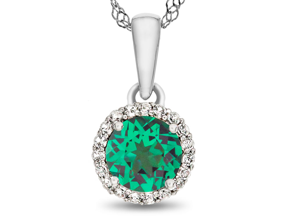 FJC Finejewelers 925 Sterling Silver 6mm Round Simulated Emerald with White Topaz stones Halo Pendant Necklace