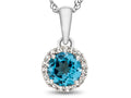 FJC Finejewelers 925 Sterling Silver 6mm Round Swiss Blue Topaz with White Topaz stones Halo Pendant Necklace