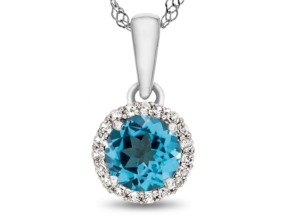 FJC Finejewelers 925 Sterling Silver 6mm Round Swiss Blue Topaz with White Topaz stones Halo Pendant Necklace