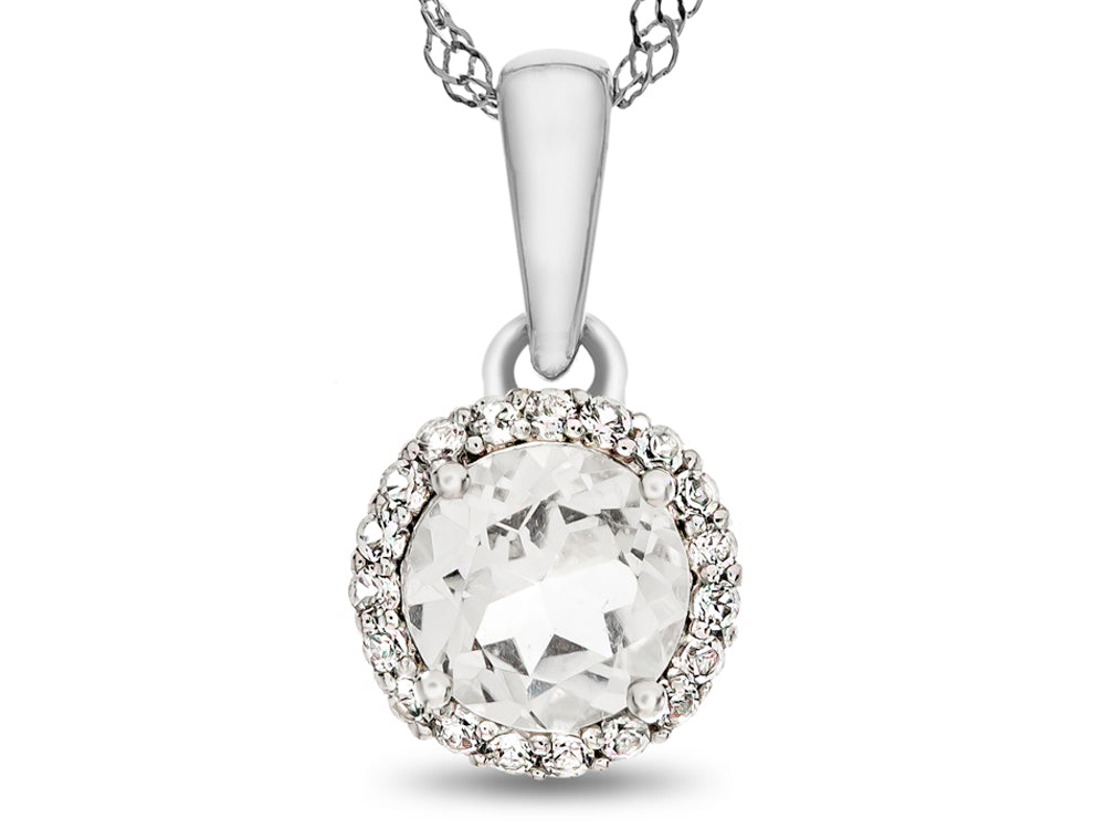 FJC Finejewelers 925 Sterling Silver 6mm Round White Topaz with White Topaz stones Halo Pendant Necklace