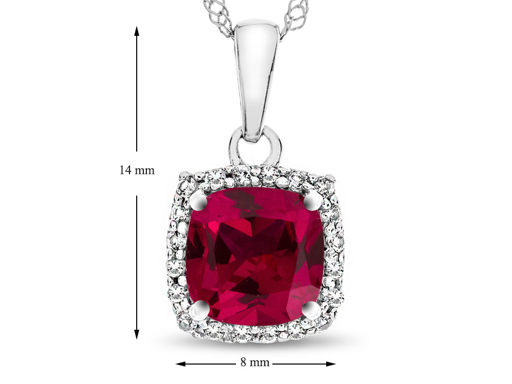 FJC Finejewelers 10k White Gold 6mm Cushion-Cut Created Ruby with White Topaz accent stones Halo Pendant Necklace