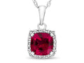 FJC Finejewelers 10k White Gold 6mm Cushion-Cut Created Ruby with White Topaz accent stones Halo Pendant Necklace
