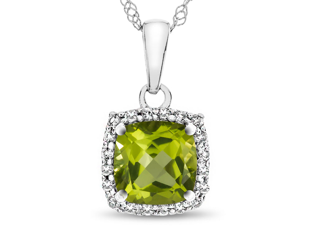 FJC Finejewelers 10k White Gold 6mm Cushion-Cut Peridot with White Topaz accent stones Halo Pendant Necklace