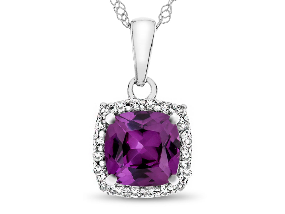 FJC Finejewelers 10k White Gold 6mm Cushion-Cut Simulated Alexandrite with White Topaz accent stones Halo Pendant Neckla