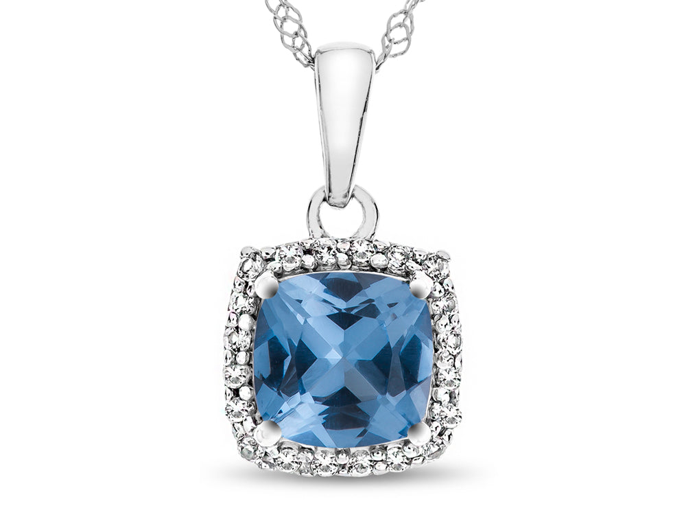 FJC Finejewelers 10k White Gold 6mm Cushion-Cut Simulated Aquamarine with White Topaz accent stones Halo Pendant Necklac