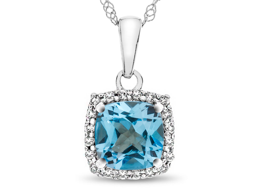 FJC Finejewelers 10k White Gold 6mm Cushion-Cut Swiss Blue Topaz with White Topaz accent stones Halo Pendant Necklace