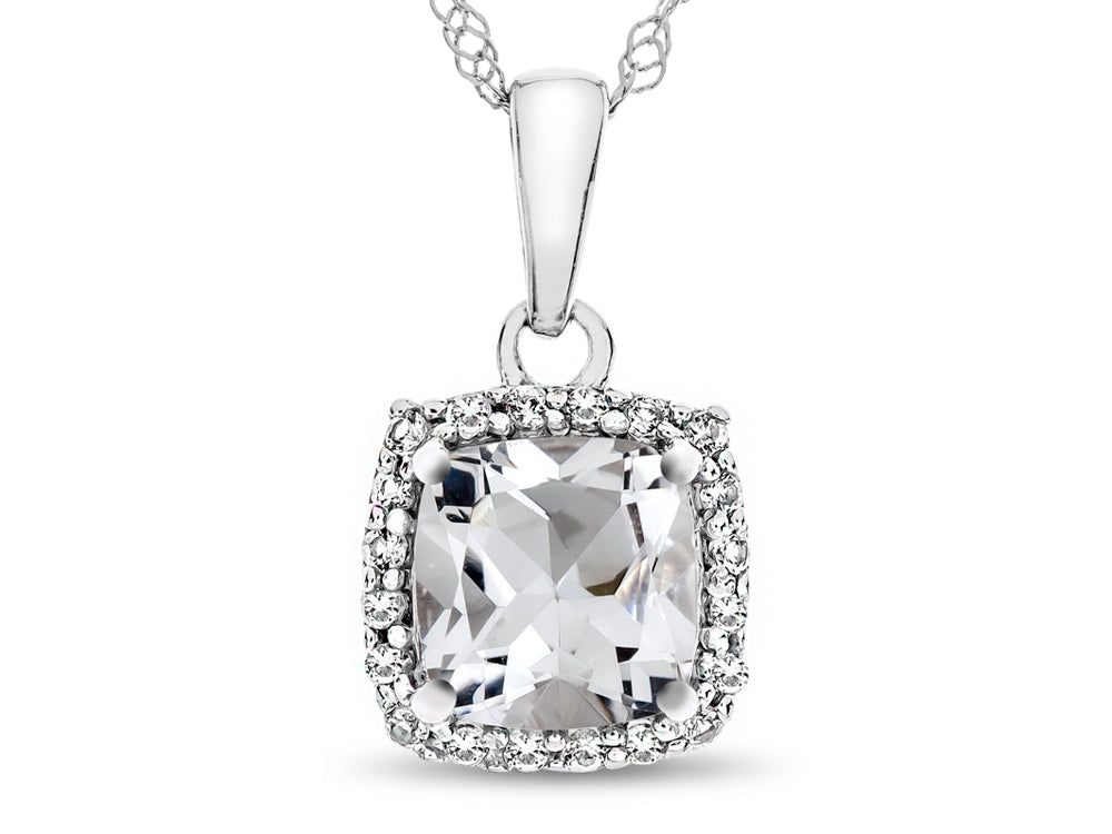 FJC Finejewelers 10k White Gold 6mm Cushion-Cut White Topaz with White Topaz accent Halo Pendant Necklace