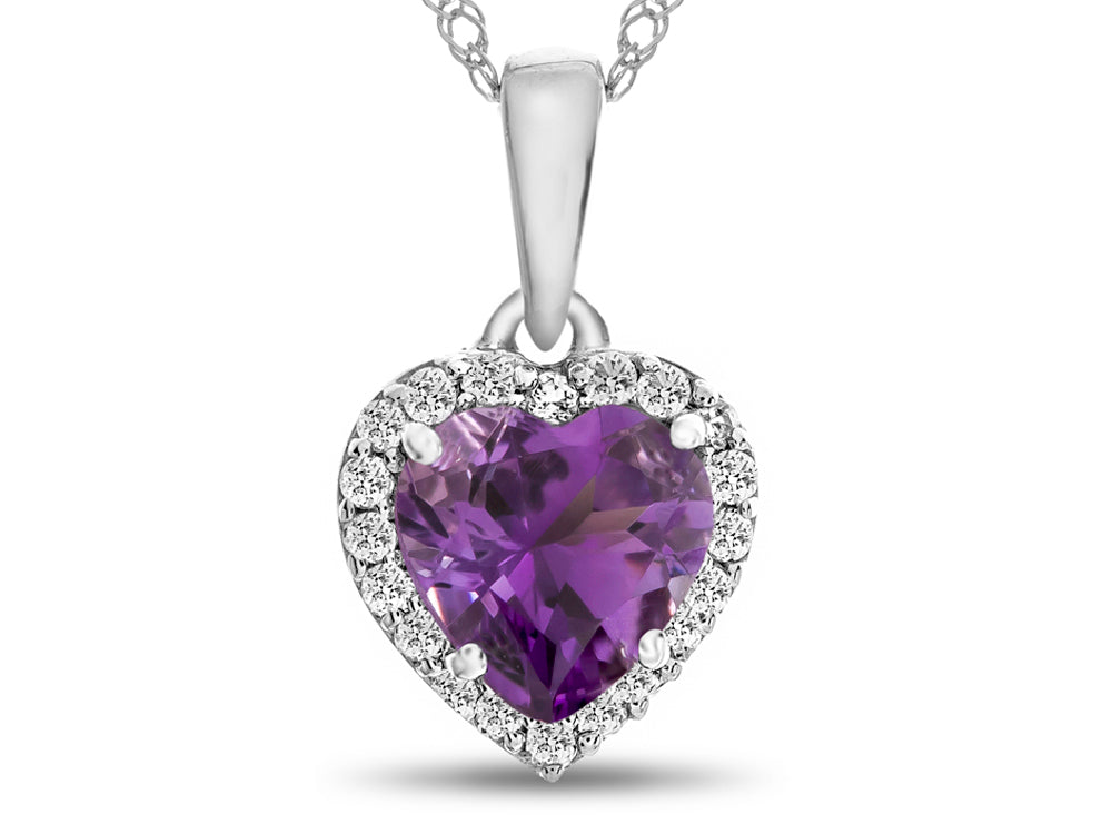 FJC Finejewelers 10k White Gold 6mm Heart Shape Amethyst with White Topaz Halo Pendant Necklace