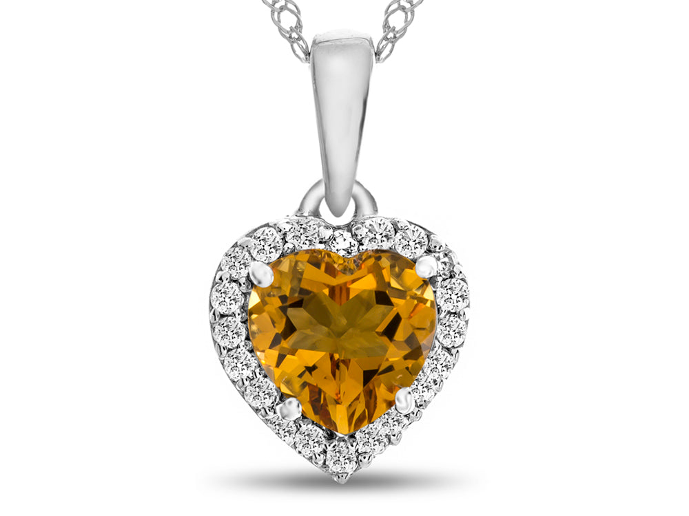 FJC Finejewelers 10k White Gold 6mm Heart Shaped Citrine with White Topaz accents Halo Pendant Necklace