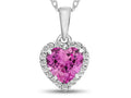FJC Finejewelers 10k White Gold 6mm Heart Created Pink Sapphire with White Topaz Halo Pendant Necklace