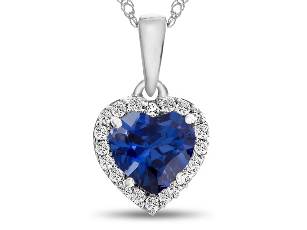 FJC Finejewelers 10k White Gold 6mm Heart Shaped Created Blue Sapphire White Topaz Pendant Necklace