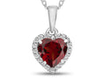 FJC Finejewelers 10k White Gold 6mm Heart Shaped Garnet with White Topaz Halo Pendant Necklace