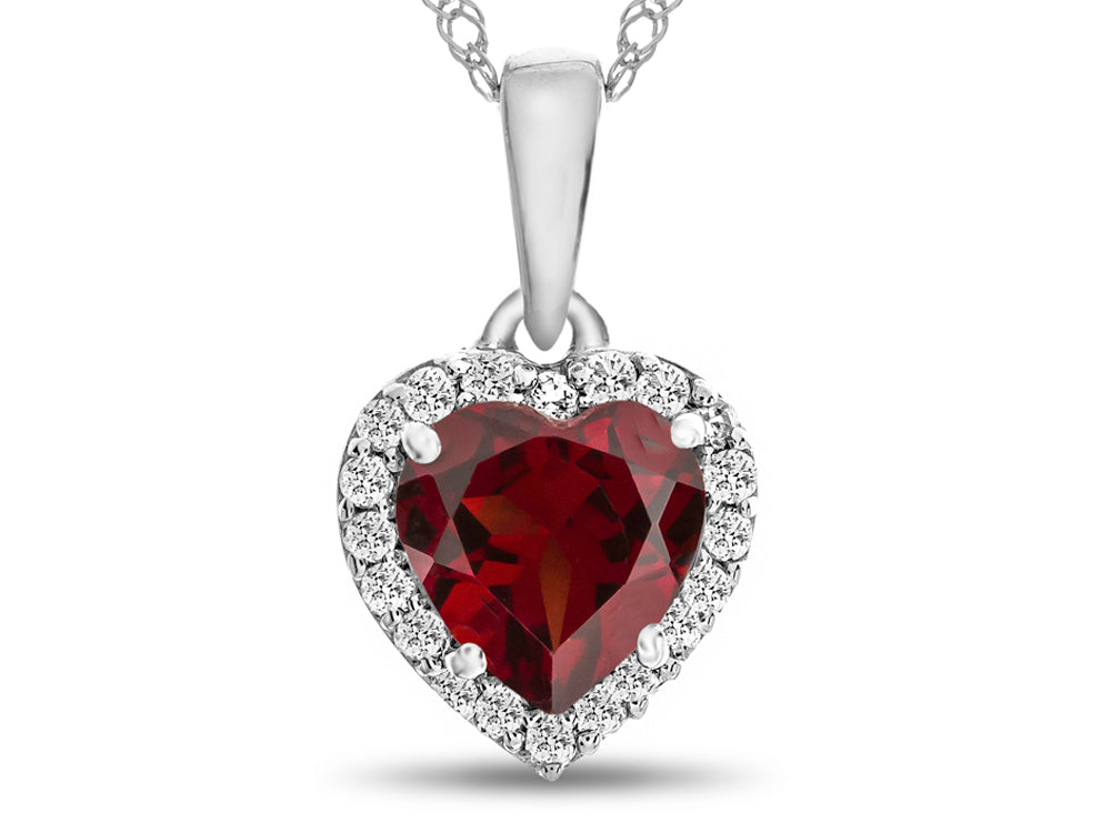 FJC Finejewelers 10k White Gold 6mm Heart Shaped Garnet with White Topaz Halo Pendant Necklace