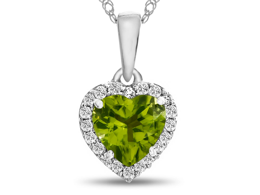 FJC Finejewelers 10k White Gold 6mm Heart Shaped Peridot with White Topaz Halo Pendant Necklace