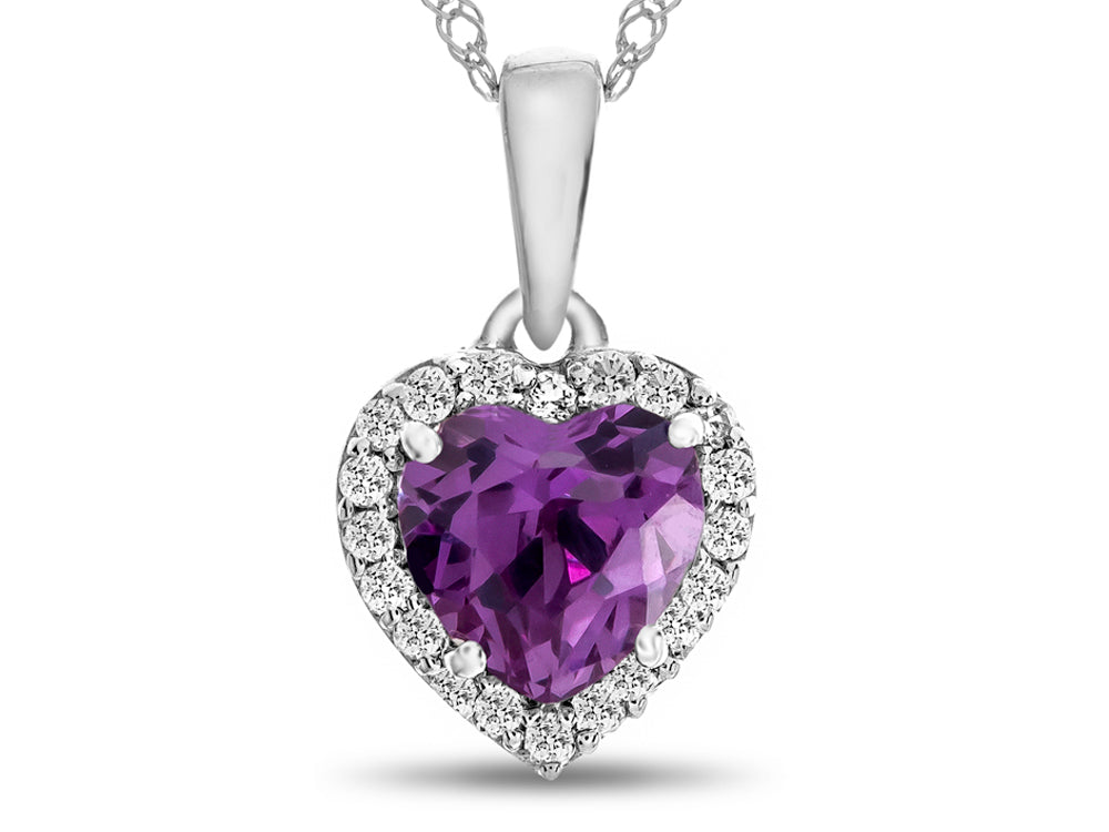 FJC Finejewelers 10k White Gold 6mm Heart Simulated Alexandrite with White Topaz Halo Pendant Necklace