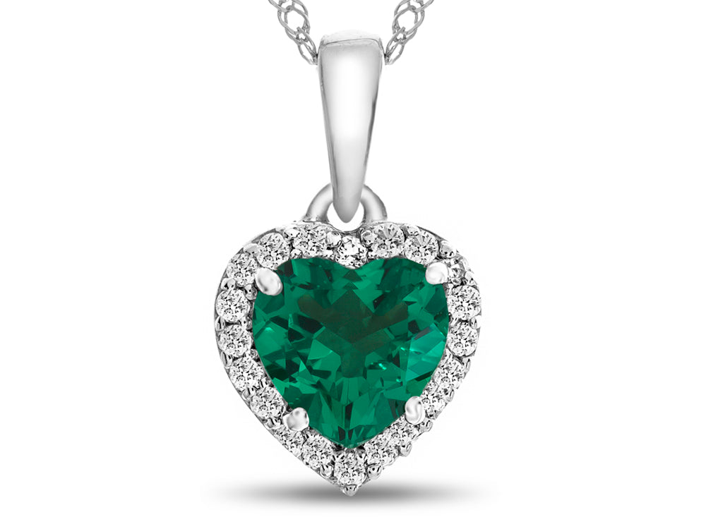 FJC Finejewelers 10k White Gold 6mm Heart Shaped Simulated Emerald with White Topaz Halo Pendant Necklace
