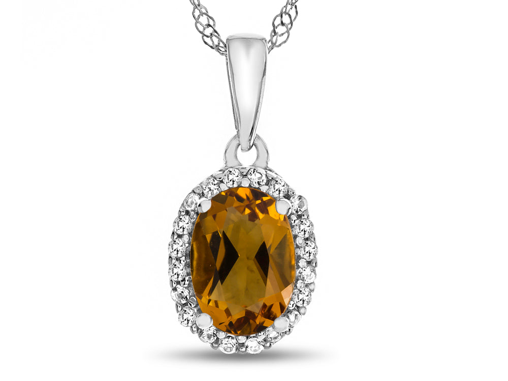 FJC Finejewelers 10k White Gold 7x5mm Oval Citrine with White Topaz accent stones Halo Pendant Necklace